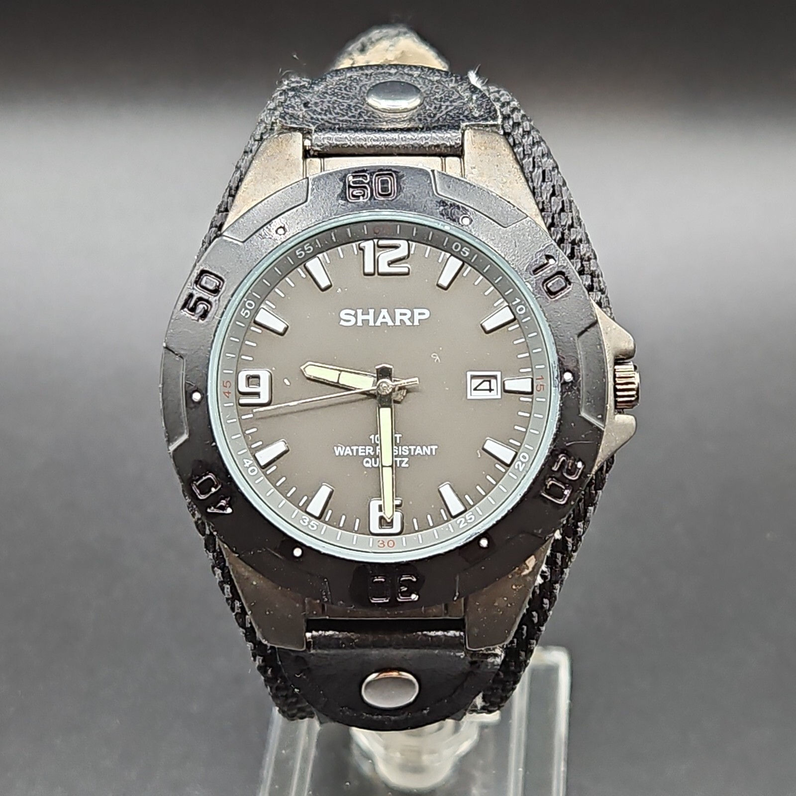 SHARP Water Resistant Black & GrayWristwatch w/ A… - image 1