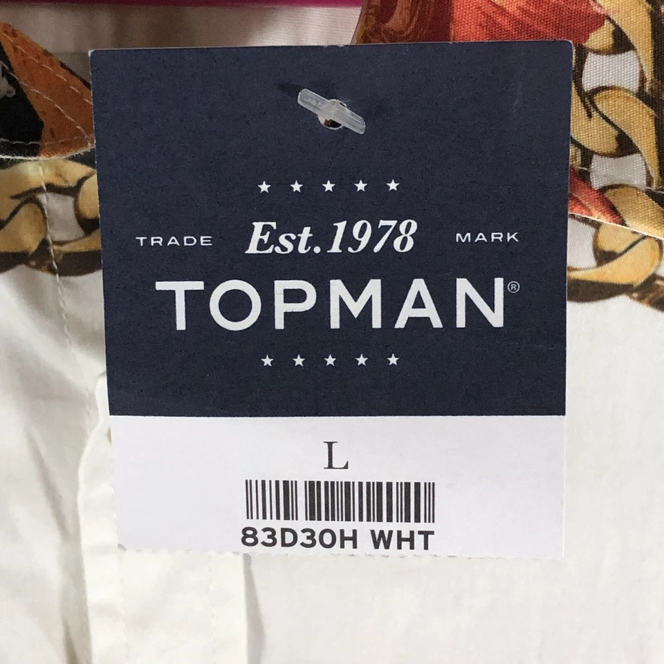 Camisa Topman Abotonada Para Hombre Mediana Beige Floral Rayas Lona Playa Foto 2 de 4