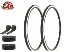 ALTA BICYCLE WIRE BEAD TIRES 26 x 1-3/8 WHITEWALL SLICK TOURING TREAD 6pc SET.