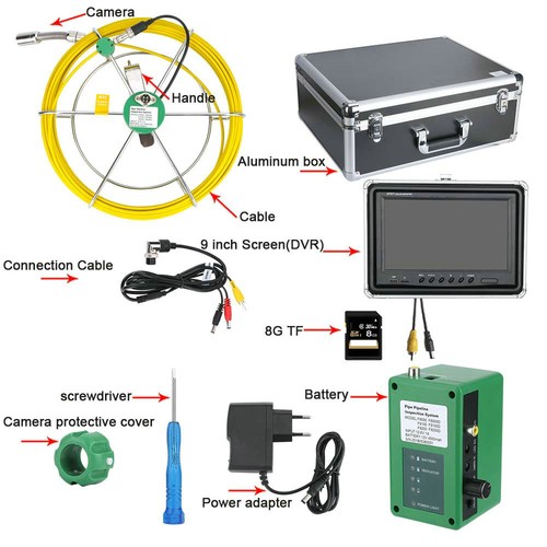 9"LCD DVR Pipe Sewer Pipeline Inspection Camera 1000TVL Camera w/ 6W LED Lights - Picture 2 of 12