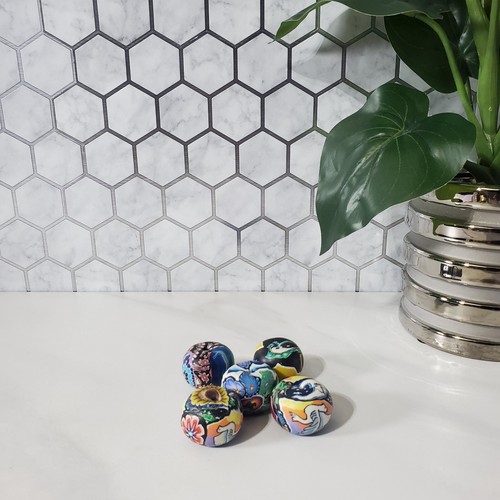 Hand Made Polymer Clay Fimo Large Colorful Beads Floral Dove Moon Set of 5