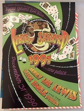 Lynyrd Skynyrd Poster 1990 Cow Palace  Jerry Lee Lewis Tuten 1st Print Vintage