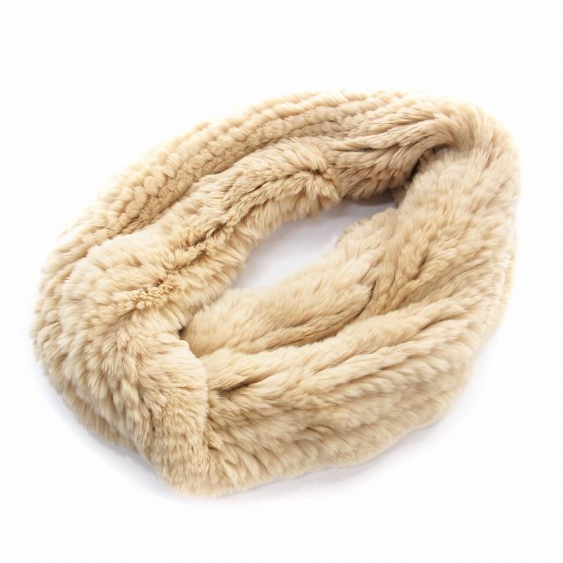 Parigot Fur Snood Scarf Beige Stretch Womens