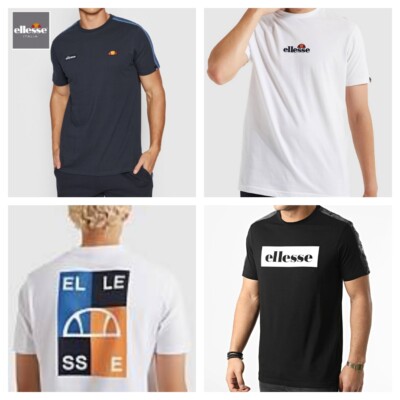 ellesse Herren T-Shirt Logo Tee Sport Baumwolle Retro Top Weiß Navy Schwarz XXL Größe