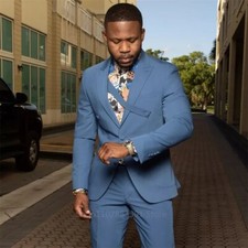 Latest Men Suits With Chest Belt Peak Lapel Groom Wear Slim 2 Pieces Jacket Pant