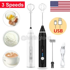 Handheld Electric Coffee Milk Frother Whisk Egg Beater USB Rechargeable 3 Speeds