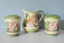3 Pc Certified International "Cottage Rose" Cream Pitcher Salt & Pepper Shakers