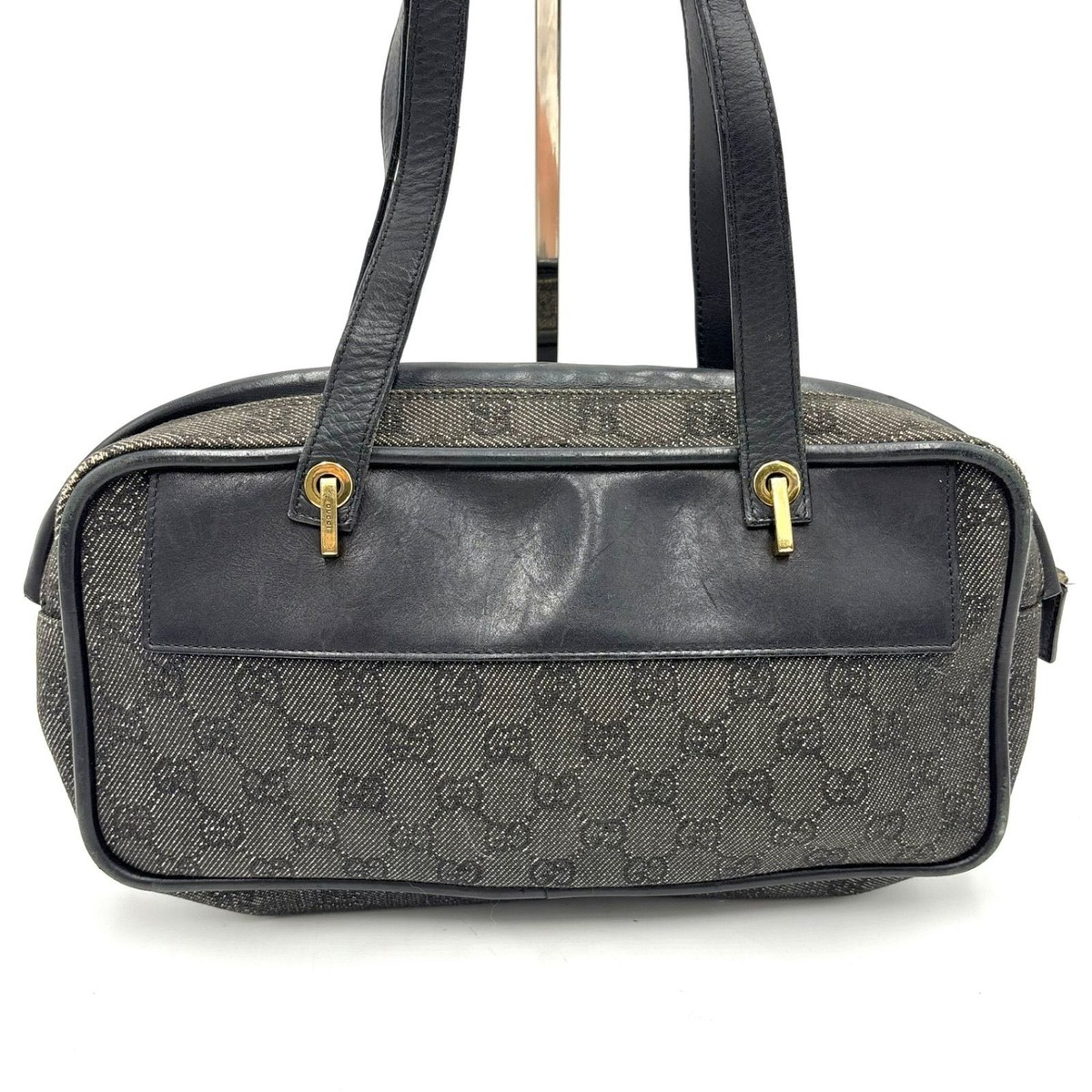 Auth GUCCI GG Denim Shoulder Bag Tote Bag Y2K Black Denim
