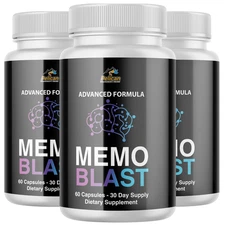 Memo Blast- Brain Support- 3 Bottles- 180 Capsules