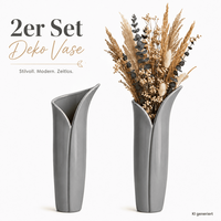 Dekovase 2Er Set Keramik Blumenvase Grau Wohnzimmer Modern Tischvase Deko Vase