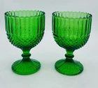 Pair Vintage Anchor Hocking Park Lane Emerald Green Glass Goblets Planter EUC 07