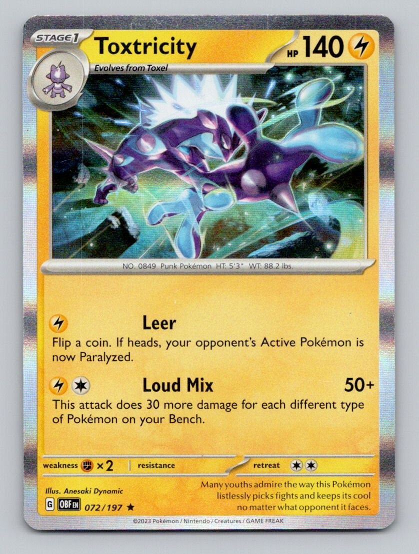 Toxtricity 072/197 Rare Obsidian Flames Pokemon Holo Near Mint