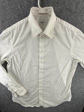 Armani Nylon Cotton Spandex 17 White Button Up Designer Solid Shirt Mens Spread