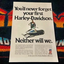 🏁 ‘72 AMF HARLEY DAVIDSON Snowmobile Poster  vintage sled (FIRST HARLEY) 🔴⚪️🔵