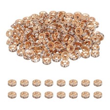6mm Rondelle Spacer Bead, 200 Pcs Rhinestone Loose Bead, Rose Gold/White