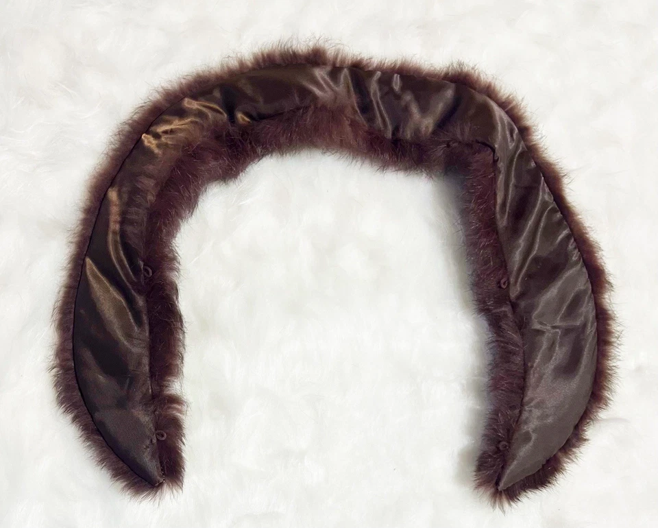 Vintage Genuine Rabbit Fur Collar Brown Lined w/attachment Loops - Image 3 of 4