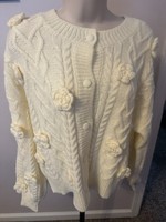 Jacquie The Label Maeve Cardigan Woman’s Large Ivory Crochet Flowers New