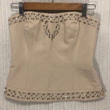 White House Black Market Beaded Strapless Corset Top Tan Size 0