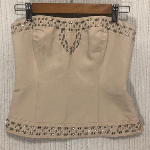 White House Black Market Beaded Strapless Corset Top Tan Size 0