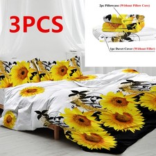 3PCS Yellow Sunflower Duvet Cover Set Soft Breathable Bedding Set For Bedroom