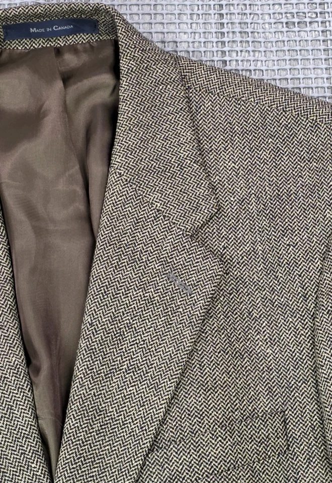 Vintage Polo University Blazer Mens 42 Brown Herringbone Wool Sport Coat 80s - Image 4 of 4