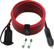 14 AWG Heavy Duty 12Ft Extension Cord with 12V/24V Cigarette Lighter Plug