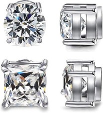 NEW 2 Pairs Stainless Steel Magnetic Stud Earrings for Men 6 MM, Silver