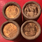 TAILS/TAILS (4) FOUR RED OBW BU LINCOLN WHEAT PENNY ROLLS YEARS UNKNOWN
