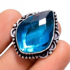 Blue Apatite Gemstone 925 Sterling Silver Jewelry Handmade Ring 7.5 US For Gift