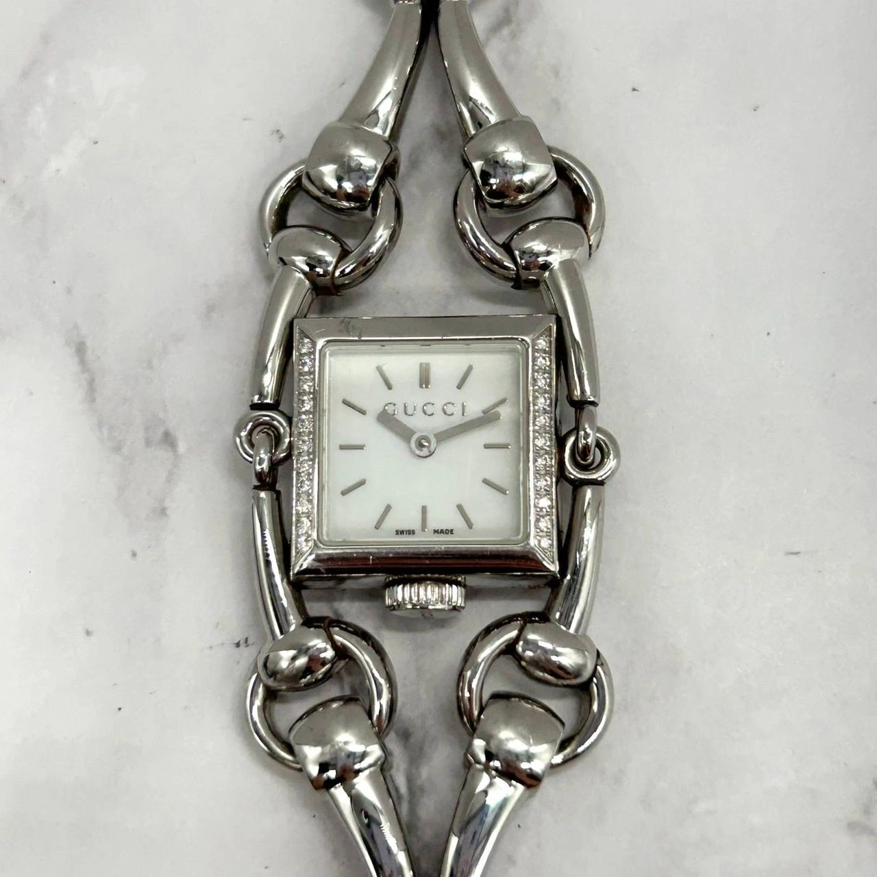 Orologio da donna vintage come nuovo Gucci Signoria 116 5 lunetta diamantata argento dal GIAPPONE