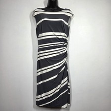 Lauren Ralph Lauren Dress 6 Cream Gray Stripe Ruched Stretchy Party Cocktail