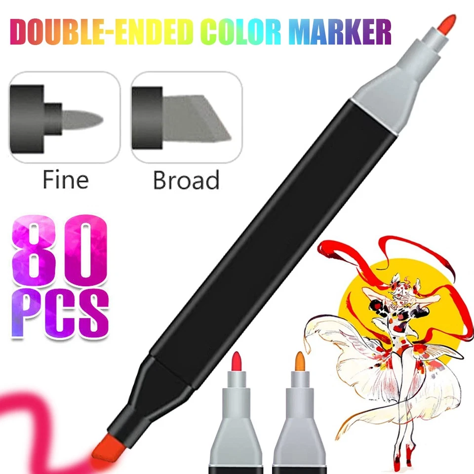 80 Farben Marker Set,Permanent Marker Stifte Set Doppelspitzen Touch Filzstifte! - Bild 2 von 4