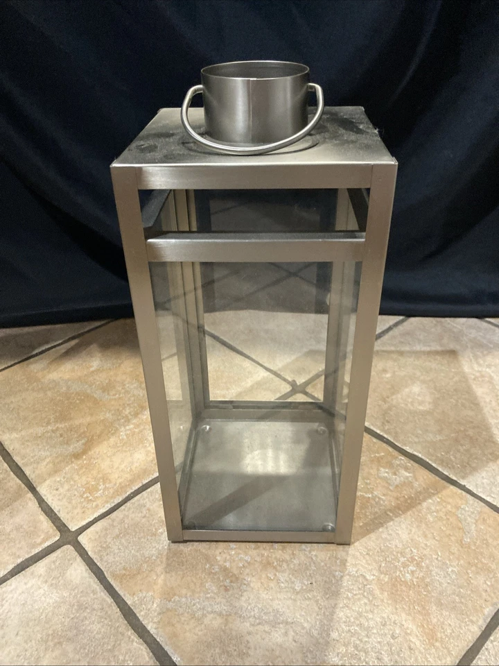 Linterna grande de metal y vidrio de metal galvanizado 17x6x6 por umbral Foto 4 de 4