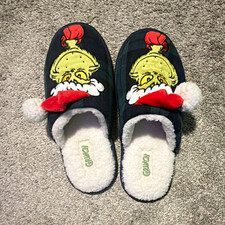 The Grinch Women's Slip-On Slippers Faux Fur Lined Embroidered 7.5