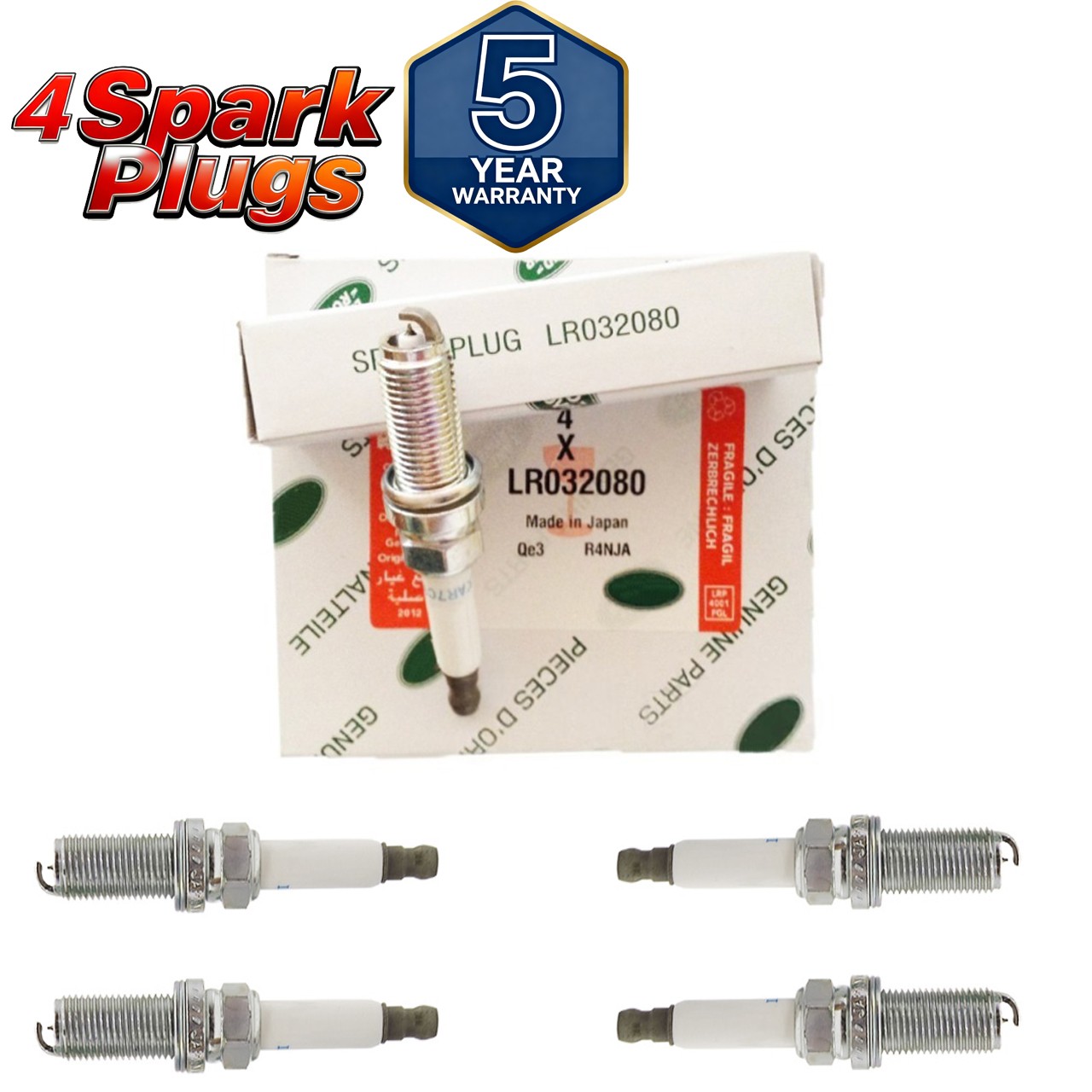 LAND ROVER SPARK PLUG IRIDIUM SET x4 RANGE LR4 RR SPORT V8 5.0L LR032080 NGK