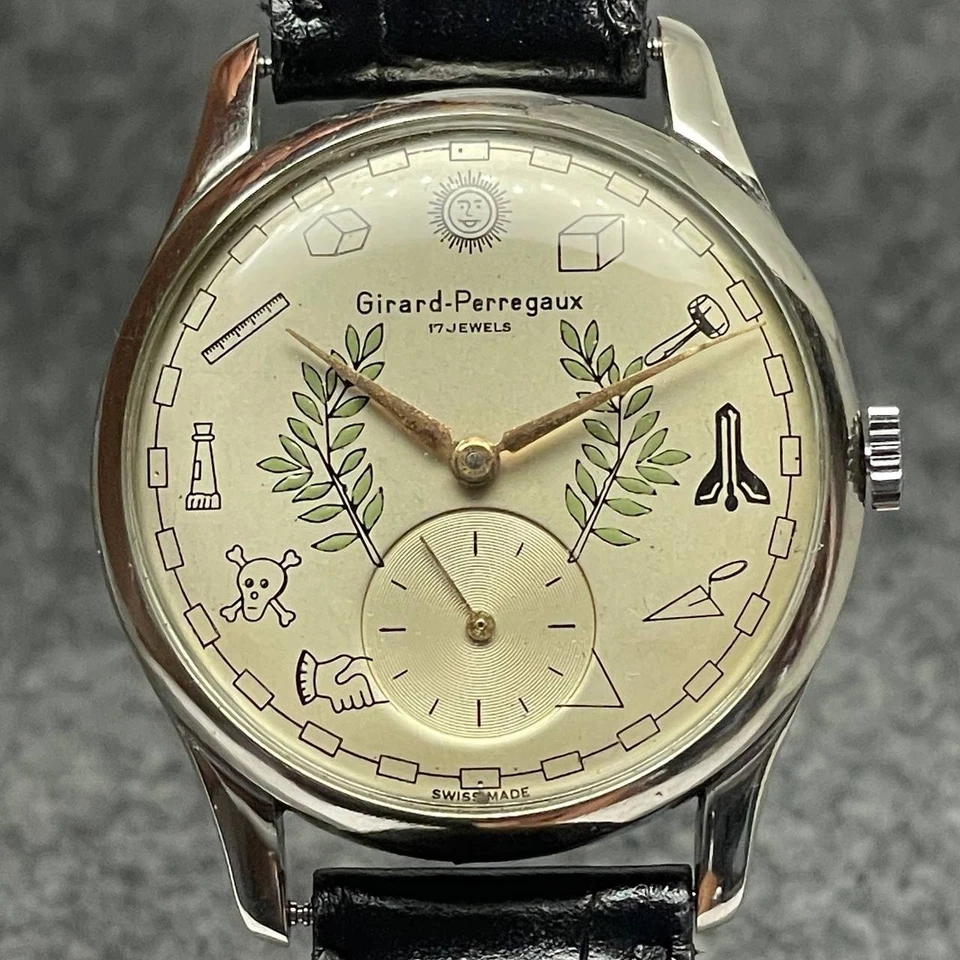 RELOJ SUIZO GIRARD PERREGAUX CAL 27 CUERDA MANUAL ESFERA MASÓNICA PERSONALIZADO DE CA1950 Foto 3 de 4