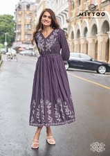 Women Traditional Embroidered Long Sleeves Maxi Dress/Kurti-Fast & Free Shipping