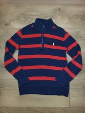 Small 8 Boys Polo Ralph Lauren 1/4 Zip Sweater Red Blue Knit Pullover Pony Logo