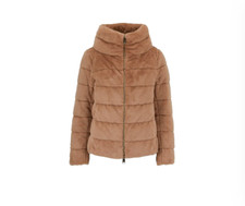 Herno Faux Fur Teddy Jacket Coat Womens 40 Small Brown Tan Down Filled Padded