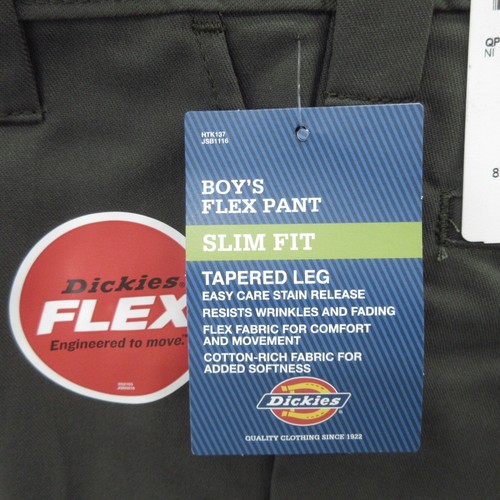 Dickies Boys Flex Pants 10 Olive Green Slim Fit Tapered Leg Wrinkle Resist New - Picture 4 of 14