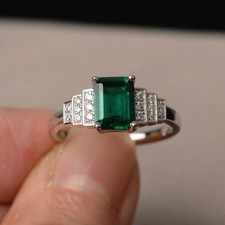 2ct Simulated Green Emerald Promise Wedding Engagement Ring 14k WhiteGold Plated