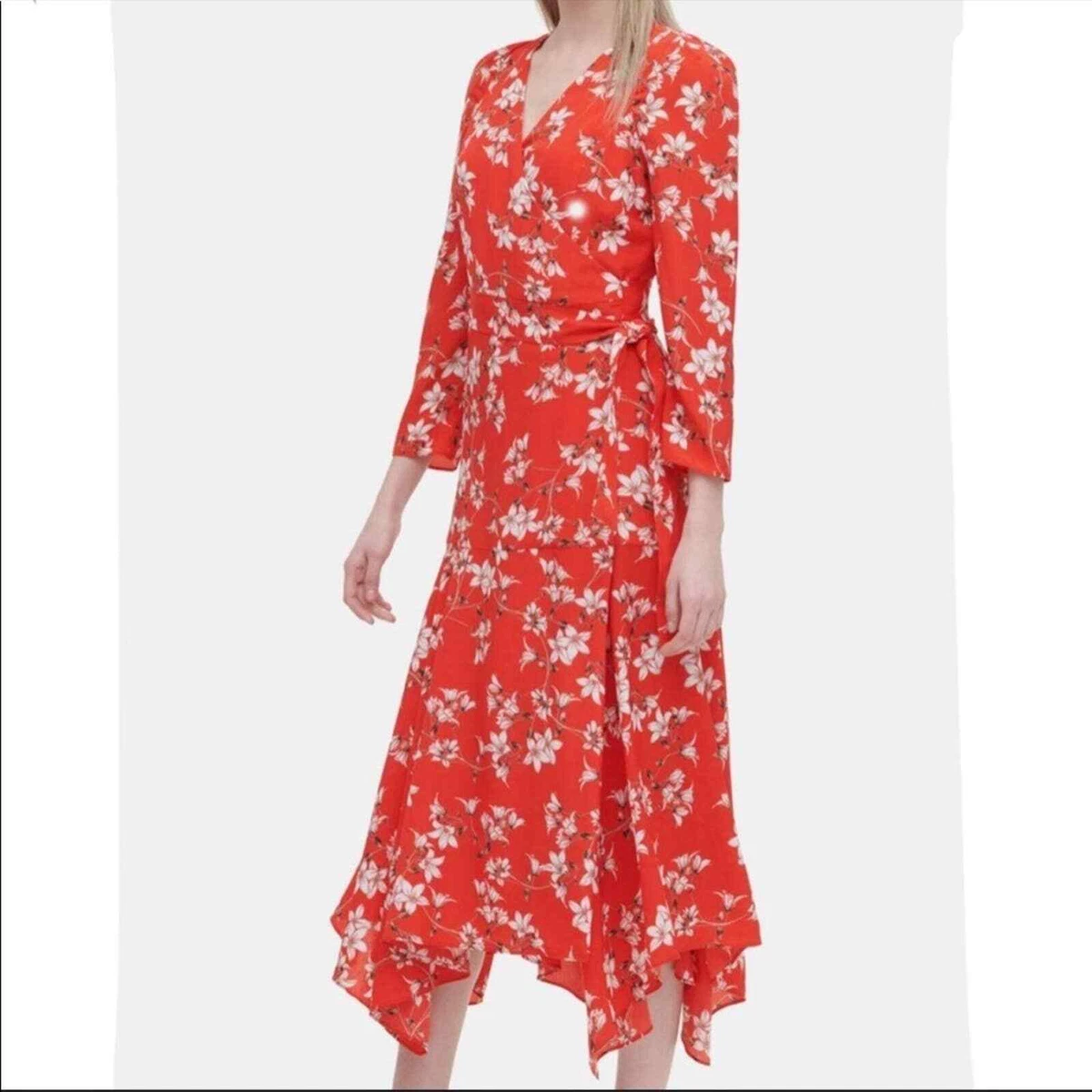Calvin klein floral wrap dress online