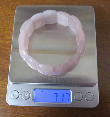 JOYA Judy Crowell ROSE QUARTZ Carved Half-Moon Tile Stretch Bracelet SIZE MEDIUM