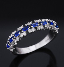 2.3Ct Simulated Sapphire Her Ring Silver Plated Sparkly Band For Christmas Gift