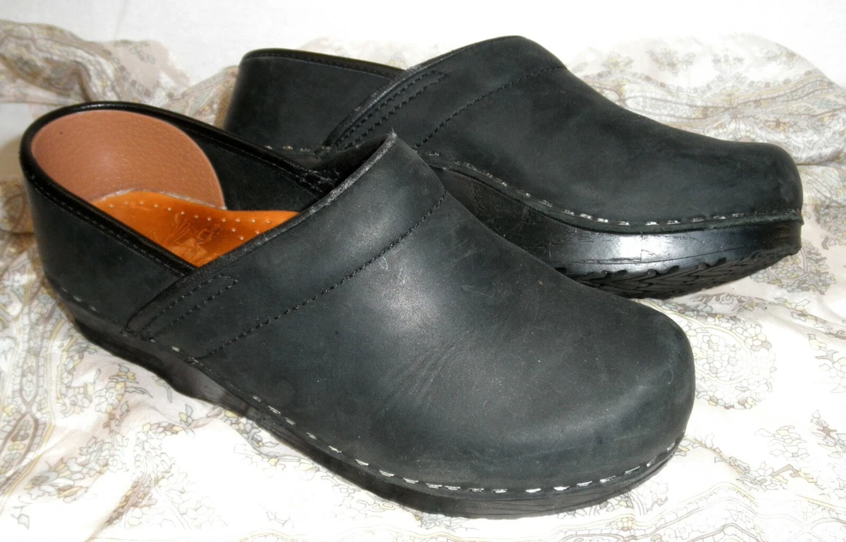 Dansko Sanita Black Leather Nurse Comfort Slip On Clogs Shoes EU