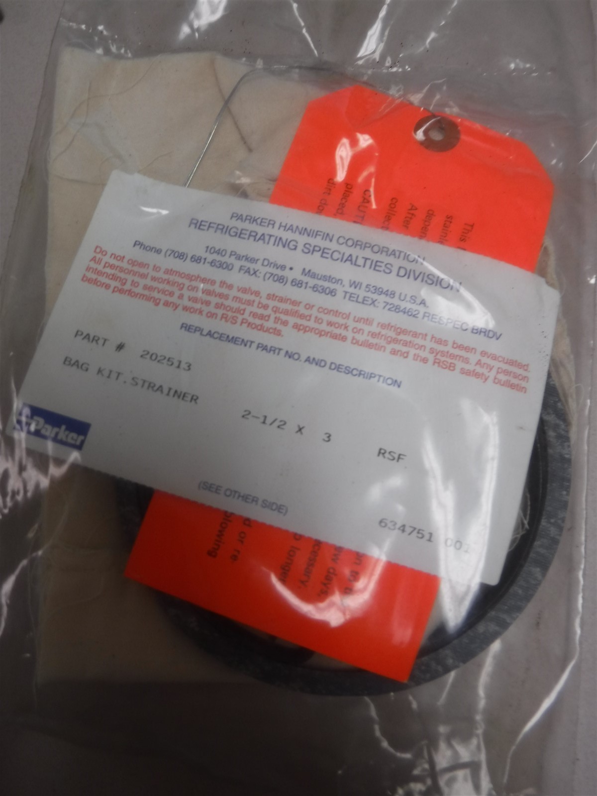 NEW Parker Refrigerating Specialties: 202513 BAG KIT STRAINER 2-1/2 x 3 RSF  Q11