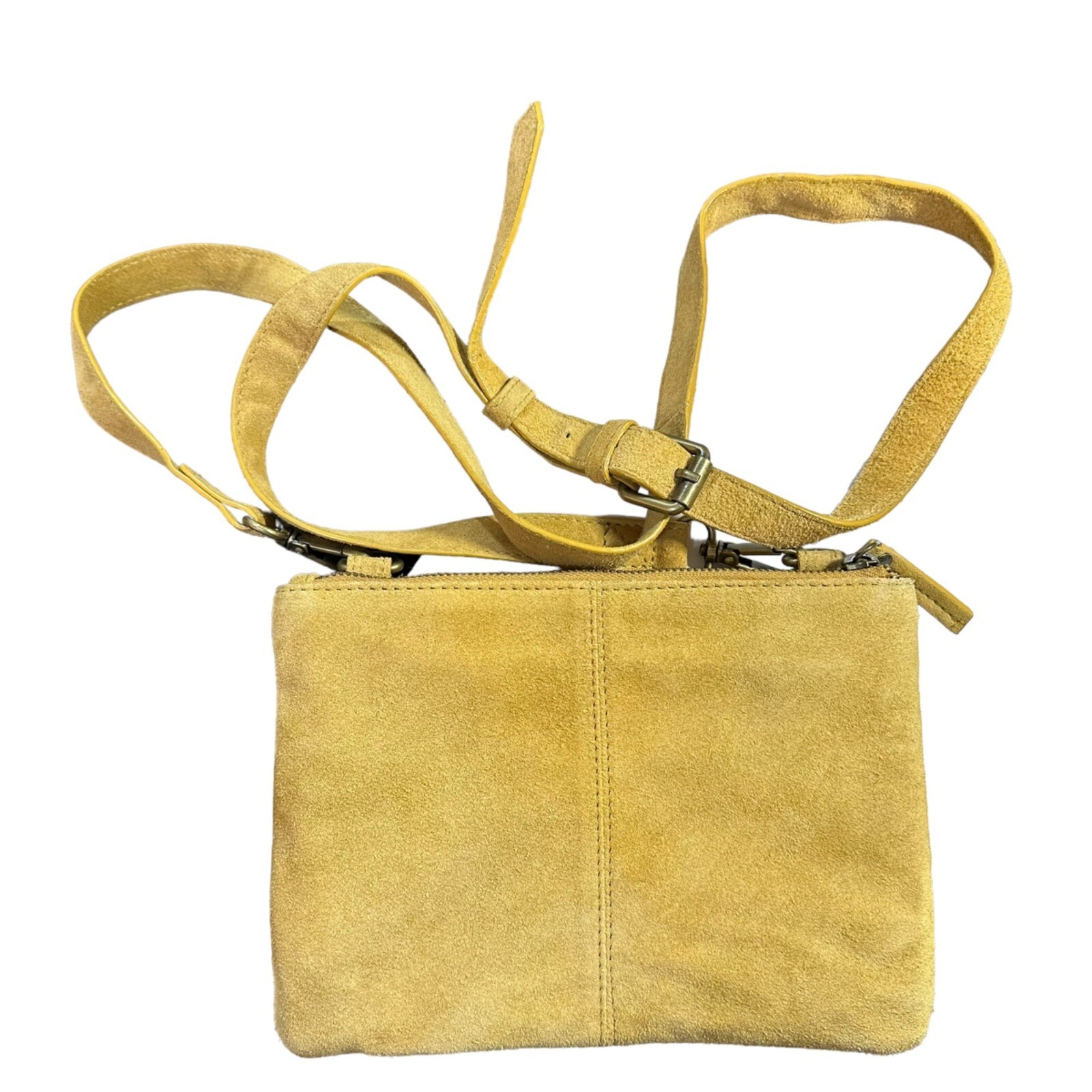 NWOT Fat Face Darci Zip Crossbody Bag Mustard Yellow Suede Leather