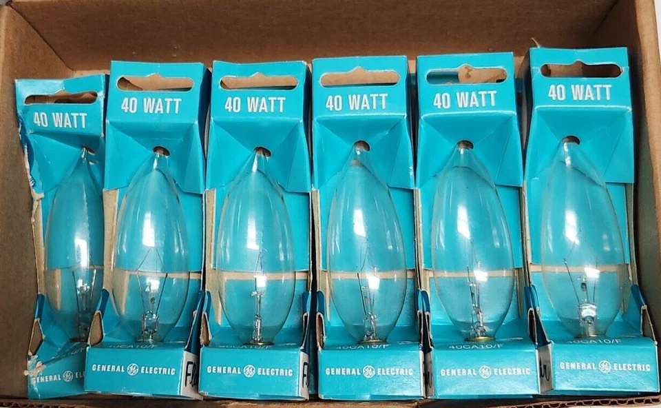 Lot 11 Vintage GE Flair Chandelight 40 Watt White Flame Light Bulbs in Box NOS - Image 2 of 4