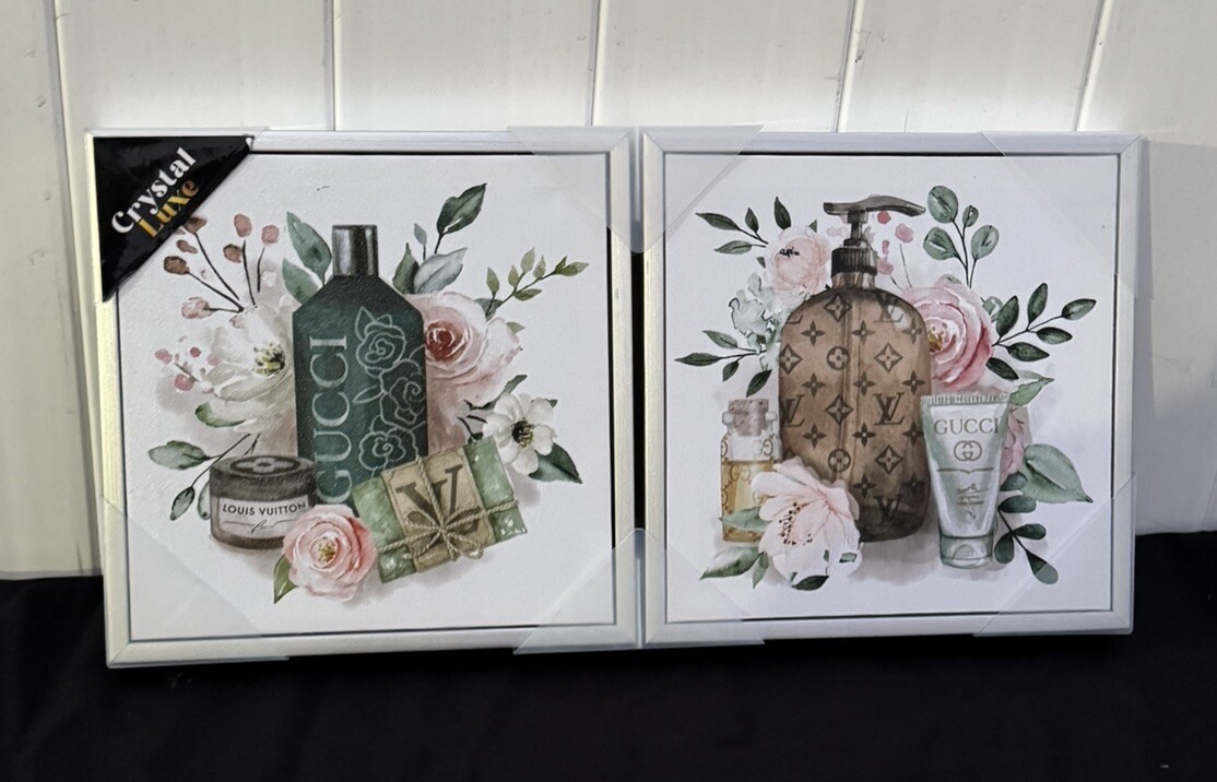 2 LOT LOUIS VUITTON & GUCCI On Canvas FRAMED WALL ART 12”X