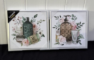 LOT LOUIS VUITTON GUCCI On Canvas FRAMED WALL ART 12”X 12